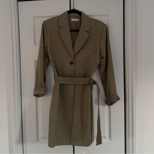 Anine Bing Dark Tan Blazer Dress with Button and Belt Detail
